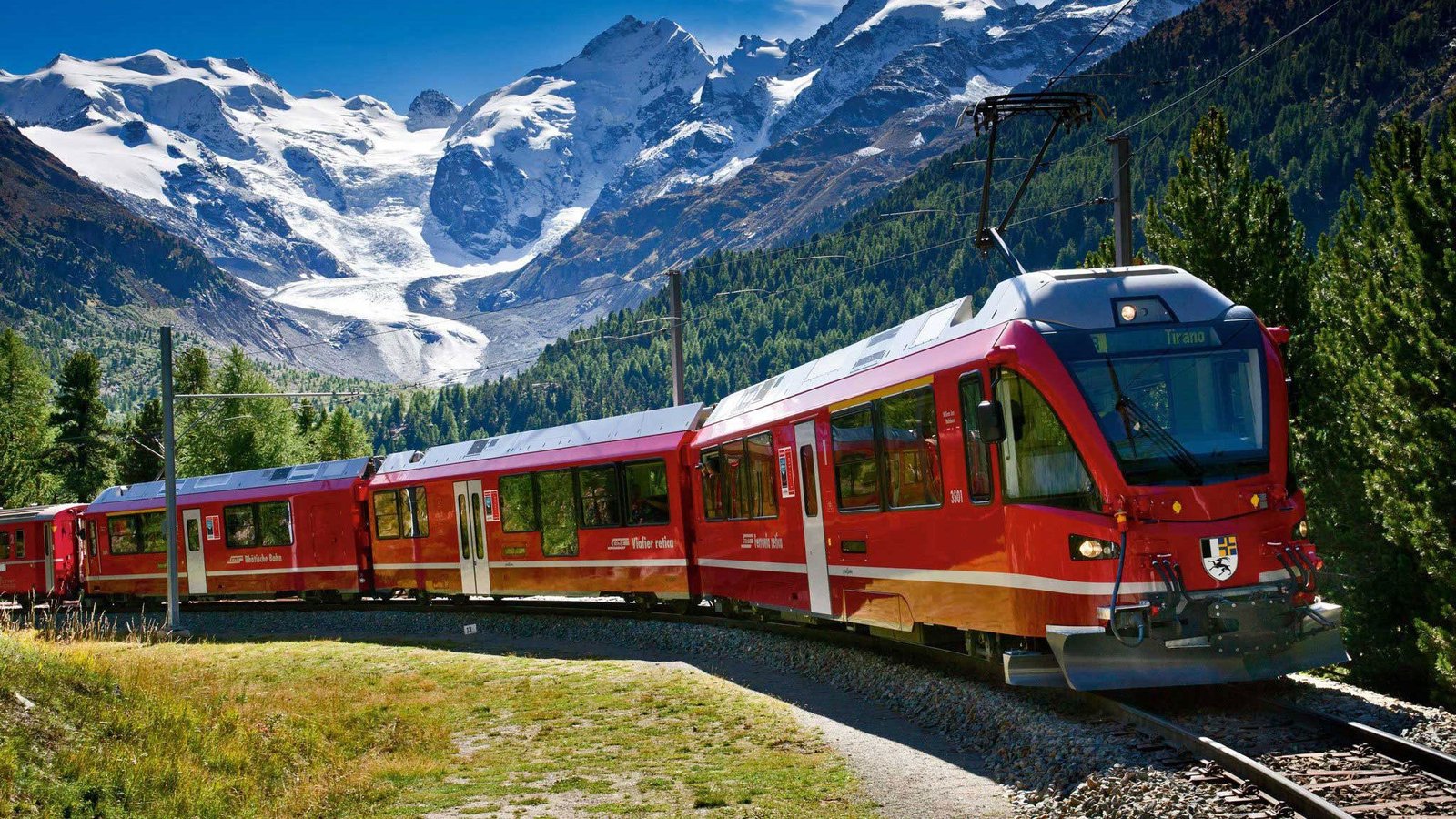 Bernina Red Train crossing the Alps