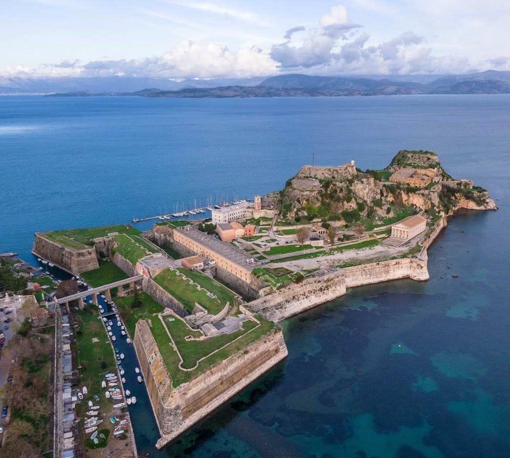 Aerial view of Corfu Town & harbour